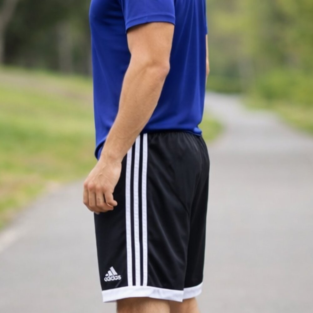 Vintage adidas 3 stripe running shorts with 1" white bottom hem LG 36-38 waist